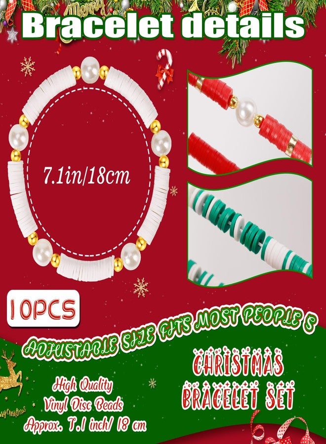 LUYI 10 PCS Christmas Bracelets for Women Holiday Friendship Heishi Surfer Bracelets Disc Clay Beaded Stretch Bracelets Christmas Jewelry Gifts Party Supplies Decor - Image 3
